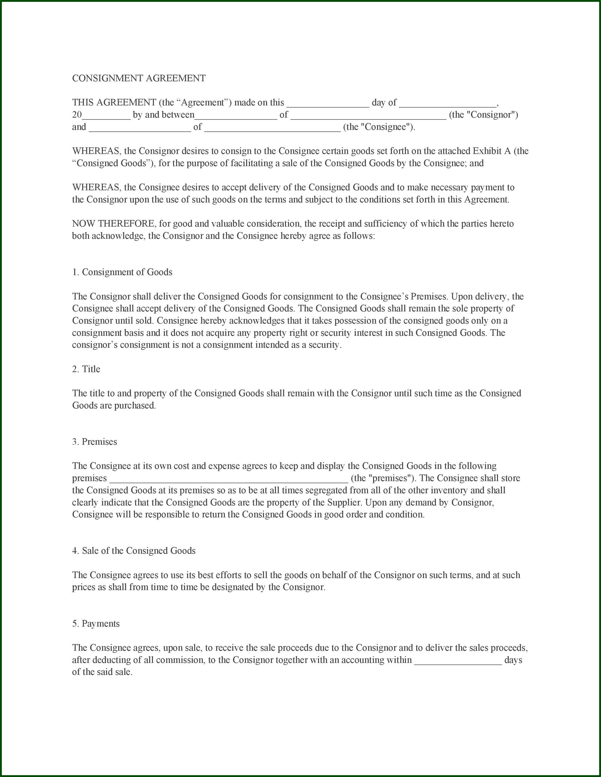 Consignment Stock Agreement Example