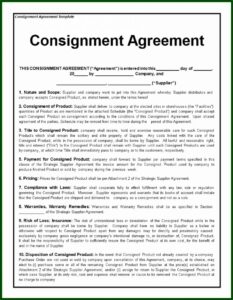 Consignment Stock Agreement Sample