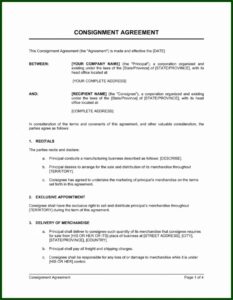 Consignment Stock Agreement Template