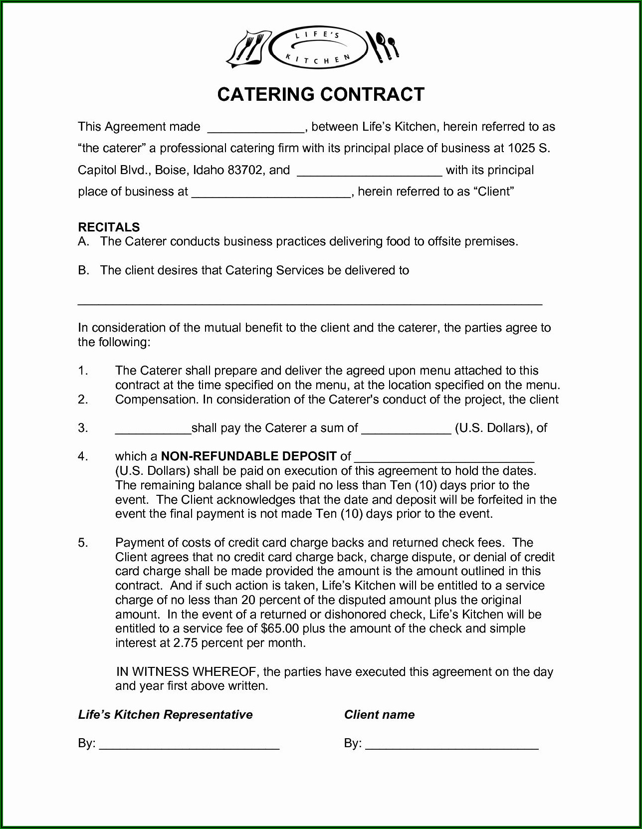 Contract For Catering Services Template