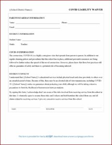 Covid 19 Release Of Liability Waiver Template