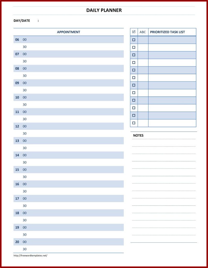 Daily Appointment Planner Template