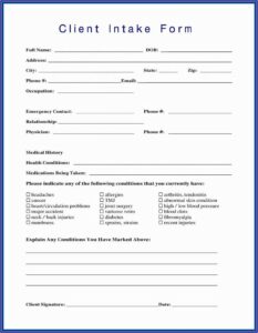 Divorce Client Intake Form California
