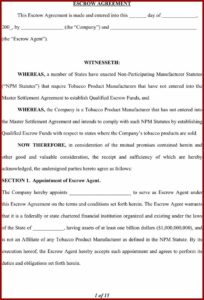 Escrow Agreement Template Free