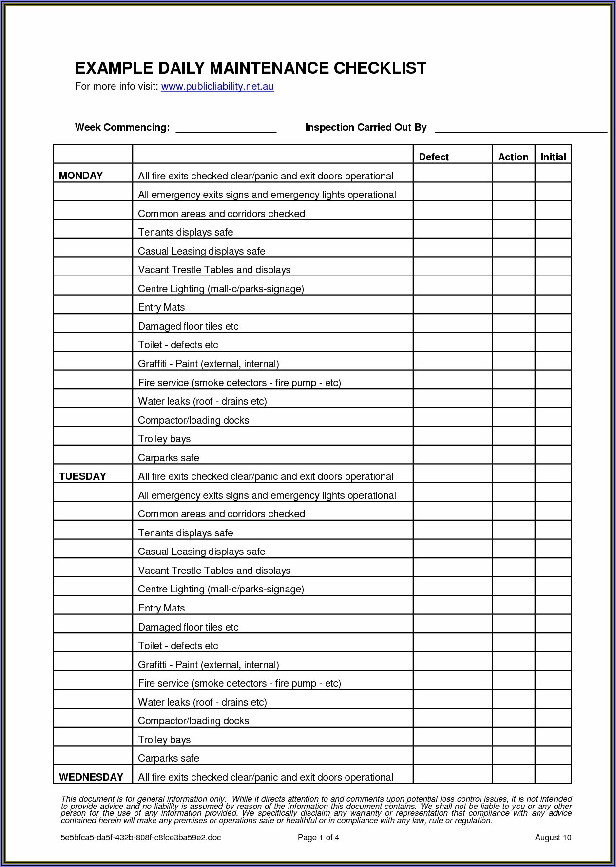 Fleet Vehicle Maintenance Checklist Template