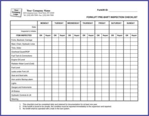 Forklift Truck Checklist Template