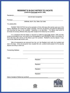 Free 30 Day Notice To Landlord Template Word