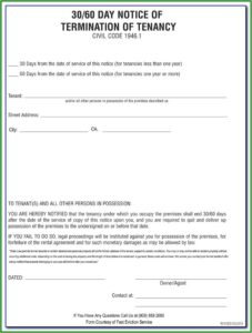 Free Landlord 30 Day Notice To Vacate Form