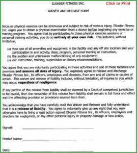 Free Liability Waiver For Personal Trainer