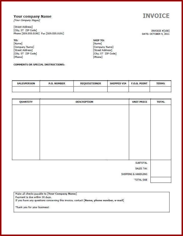 Free Printable Blank Invoice Template Pdf