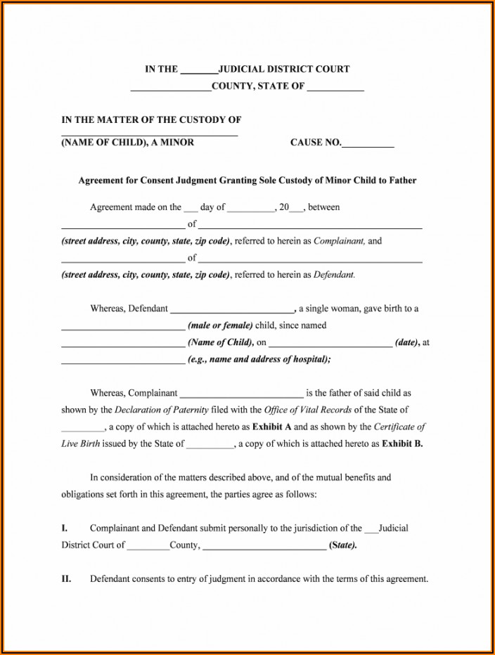 Free Printable Joint Custody Forms
