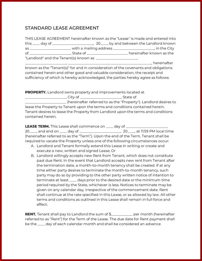 Free Rental Lease Agreement Word Document