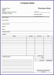Free Sample Purchase Order Form Excel