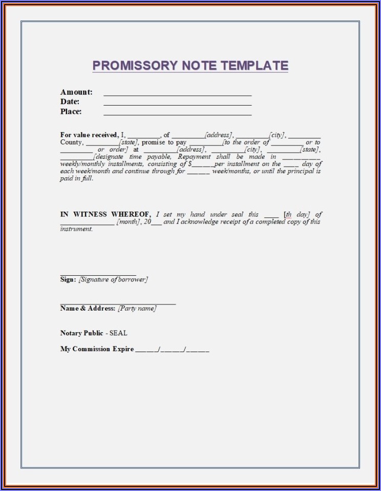 Free Template For A Promissory Note