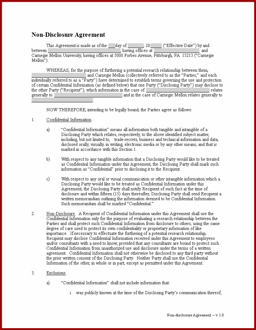 Hr Non Disclosure Agreement Template