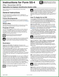 Irs Form Ss 4 Application For Employer Identification Number