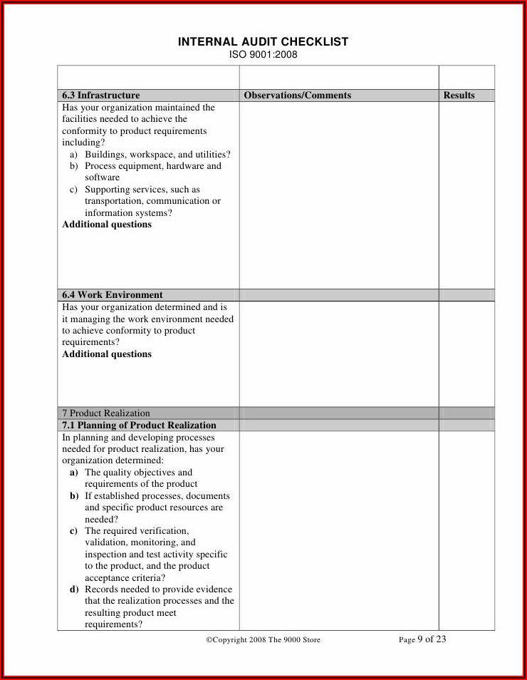 Iso Internal Audit Report Template