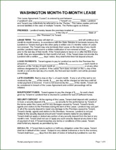 Landlord Tenant Lease Agreement Washington State