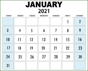 Large Print Blank Calendar Template