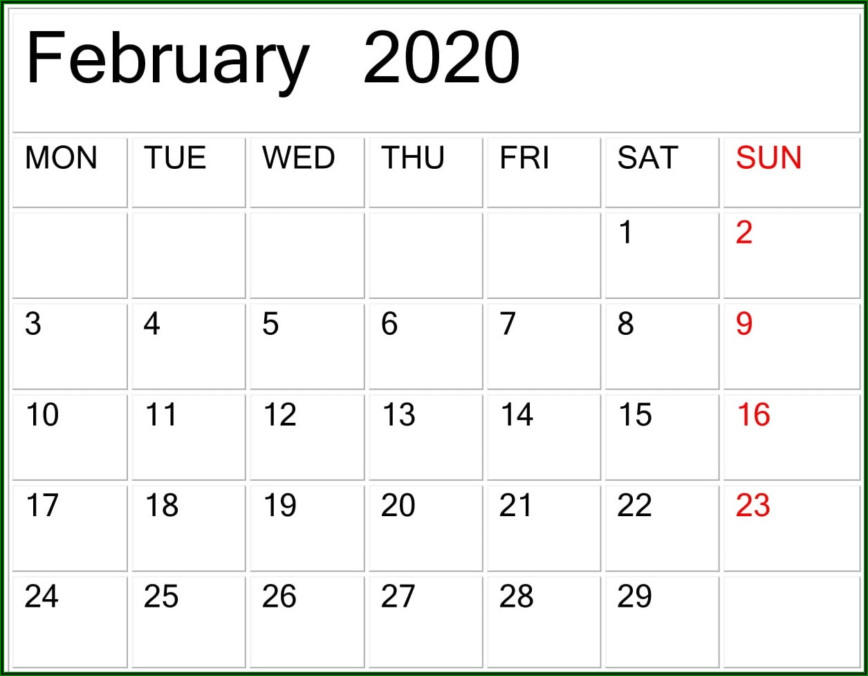 Large Print Calendar Template 2020