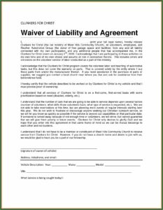 Liability Waiver Form For Personal Trainers