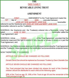 Living Trust Amendment Form