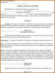 Louisiana Durable Power Of Attorney Template