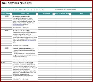 Nail Salon Service Menu Template