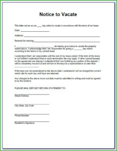 Notice To Vacate Form From Landlord