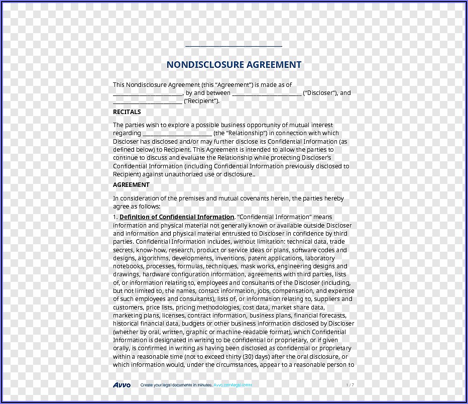 Patent Non Disclosure Agreement Template