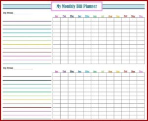 Printable Bill Tracker Template Free
