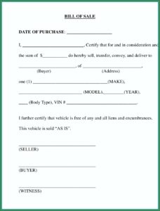 Printable Blank Vehicle Bill Of Sale Form