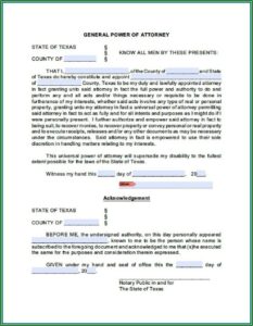 Printable General Power Of Attorney Form Texas