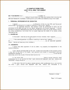 Printable Last Will And Testament Form