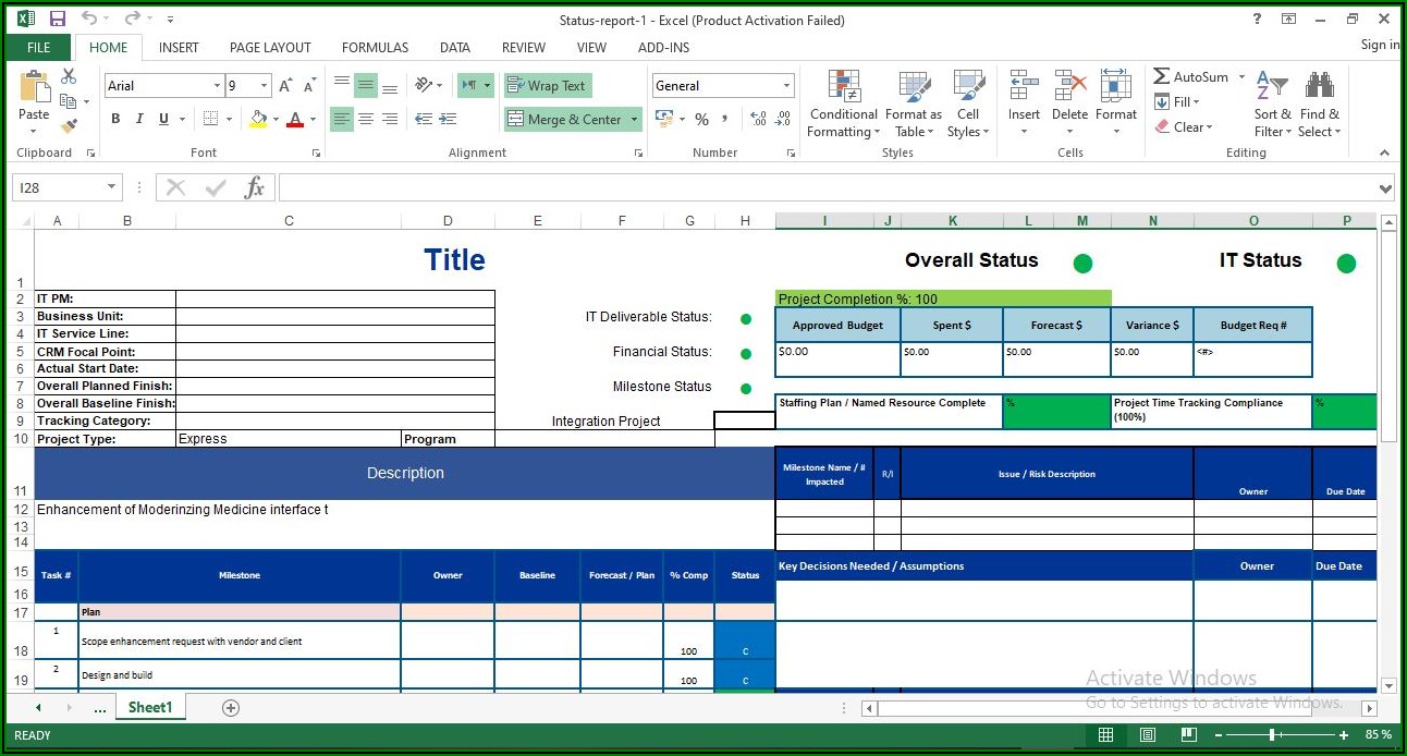Project Progress Report Template Excel