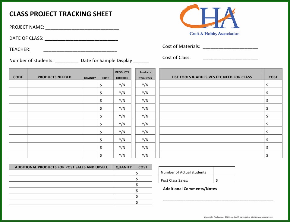 Project Tracking Sheet Template