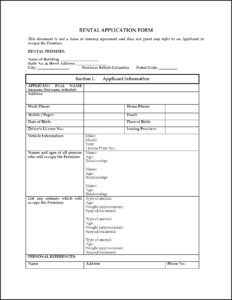 Residential Rental Application Form Bc