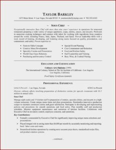 Resume Template For Sous Chef