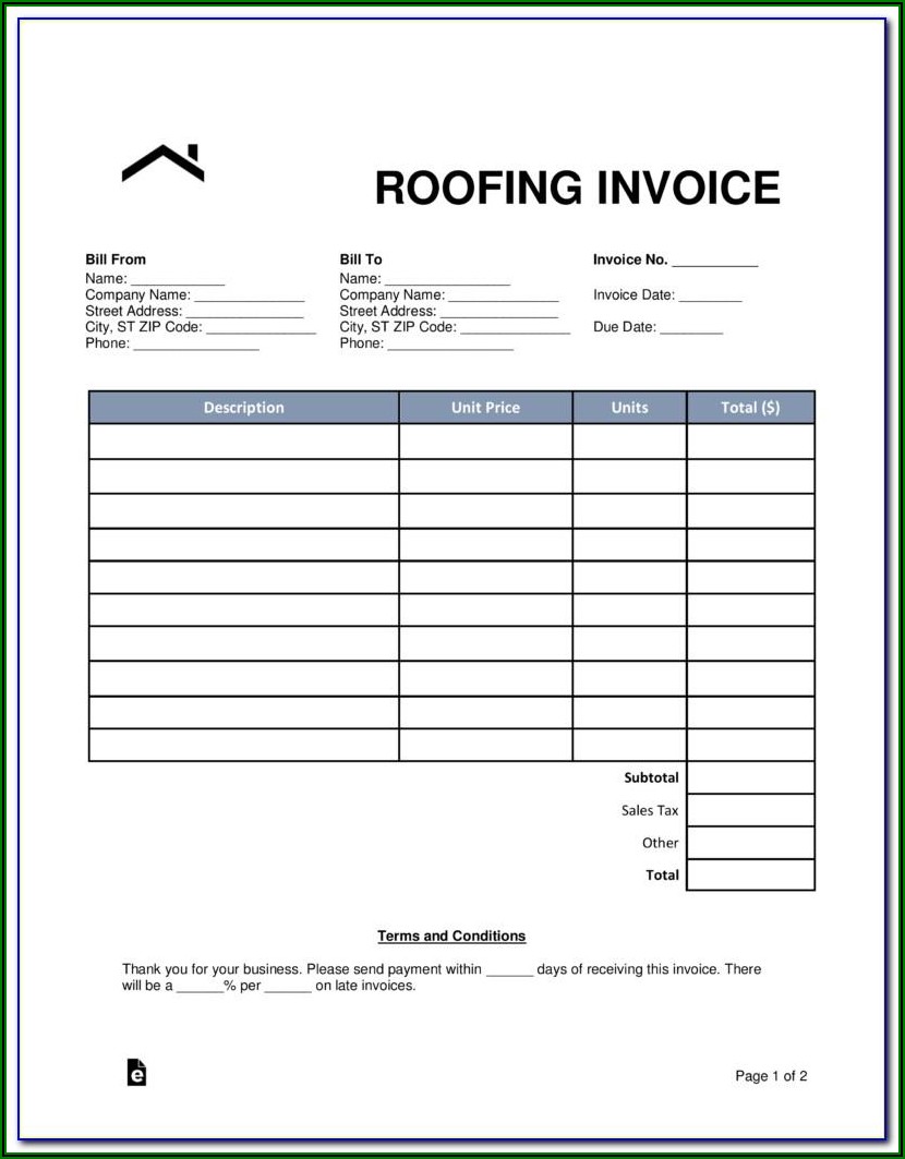 Roofing Invoice Template Uk