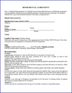 Room Agreement Template Uk