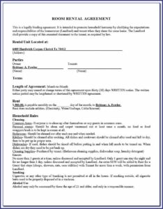 Room Rental Agreement Template Uk