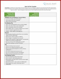 Sales Call Planner Template