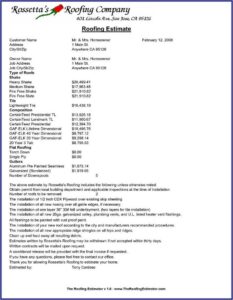 Sample Estimate Form