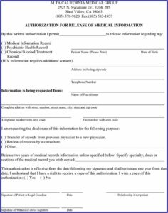 Sample Hipaa Release Form California