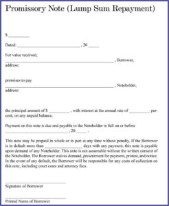 Sample Promissory Note For Personal Loan