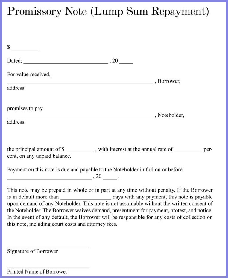 Sample Promissory Note For Personal Loan
