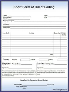 Short Form Bill Of Lading Adalah