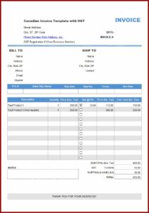 Small Business Invoice Template Canada