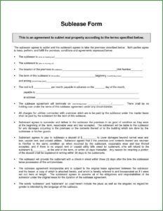 Sublease Rental Agreement Format India