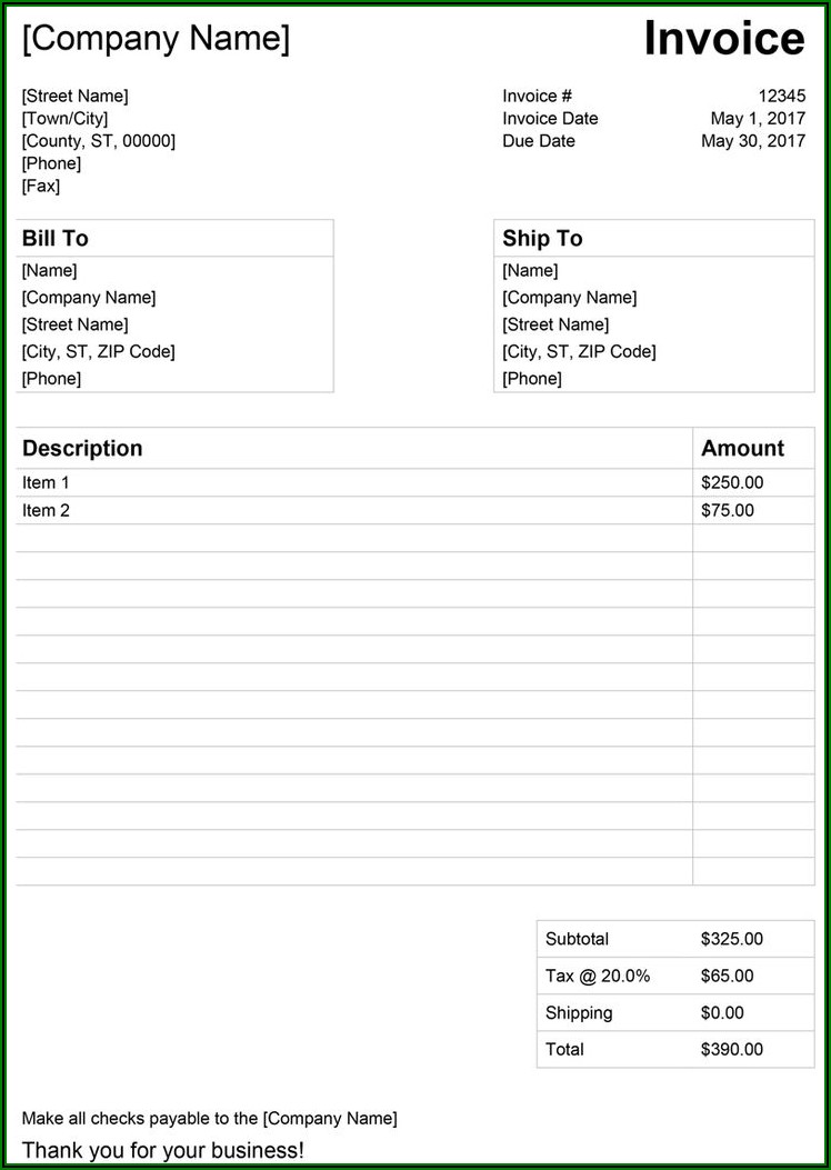 Template For Invoice Word